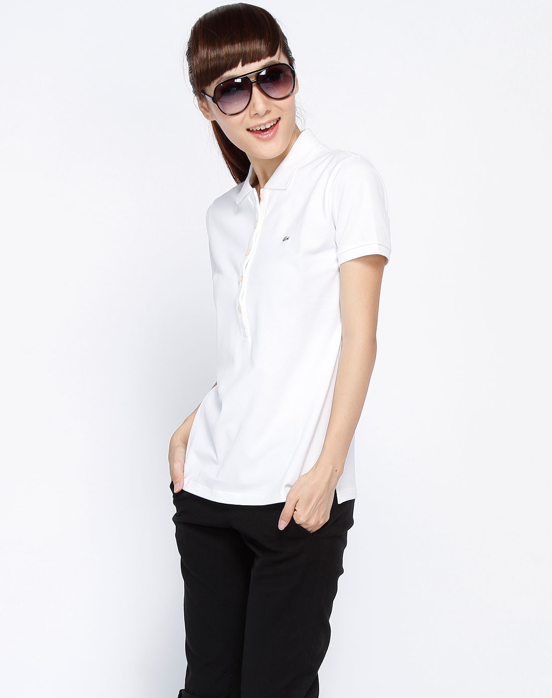 法国鳄鱼lacoste女装白色简约短袖polo衫pf169eb1001_唯品会