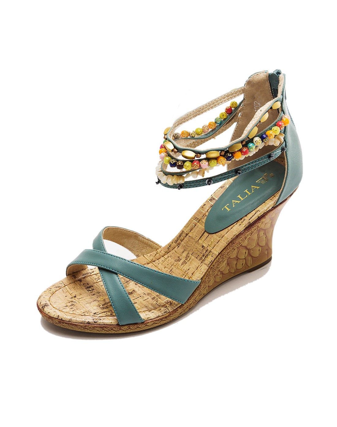 2015年新款兰色古典串珠绊带时尚女士凉鞋