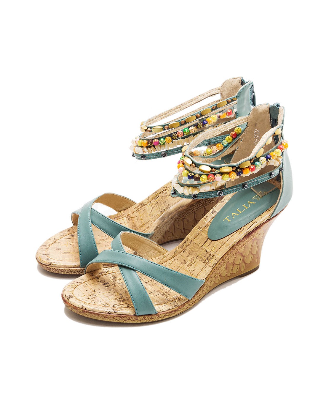 2015年新款兰色古典串珠绊带时尚女士凉鞋