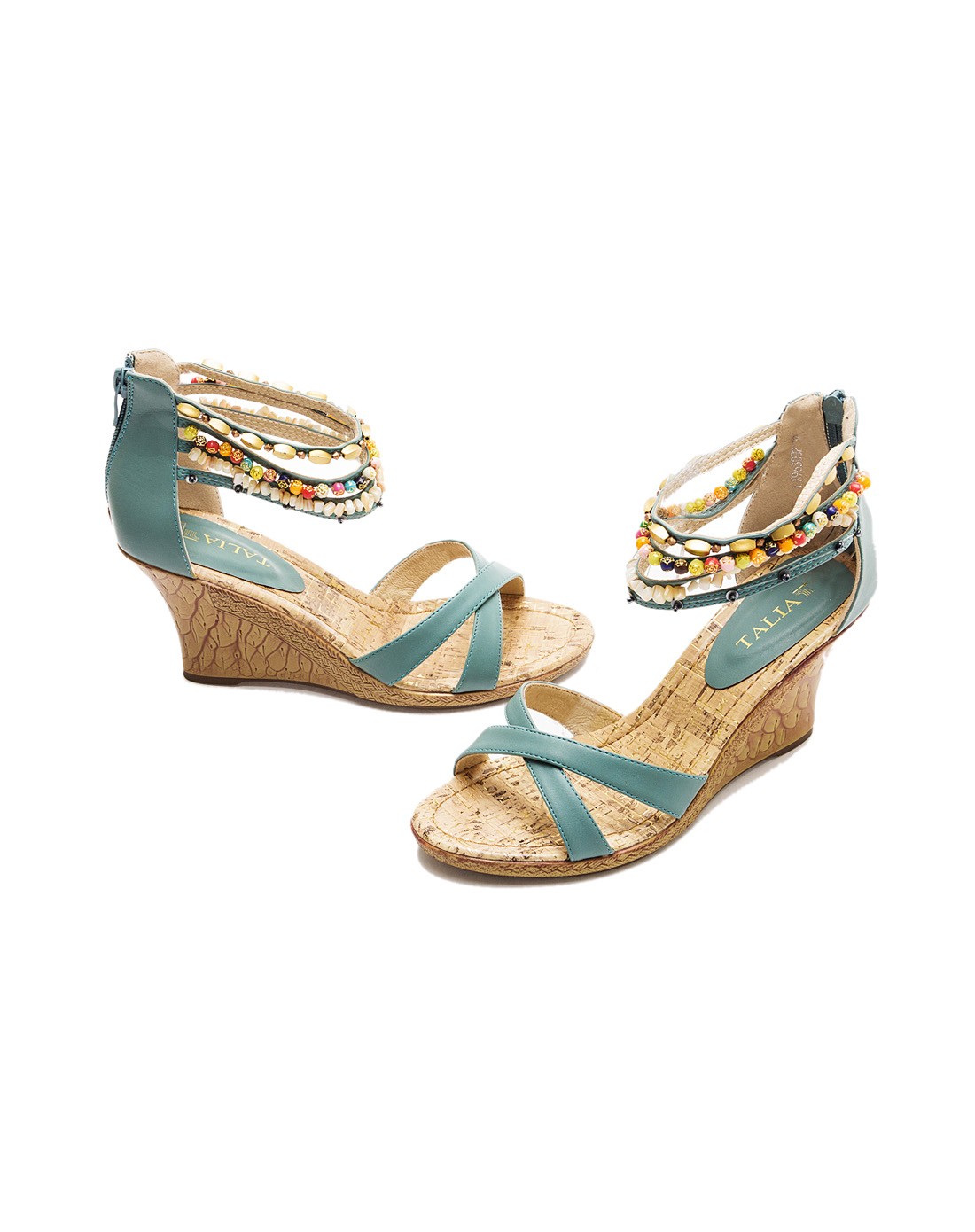 2015年新款兰色古典串珠绊带时尚女士凉鞋