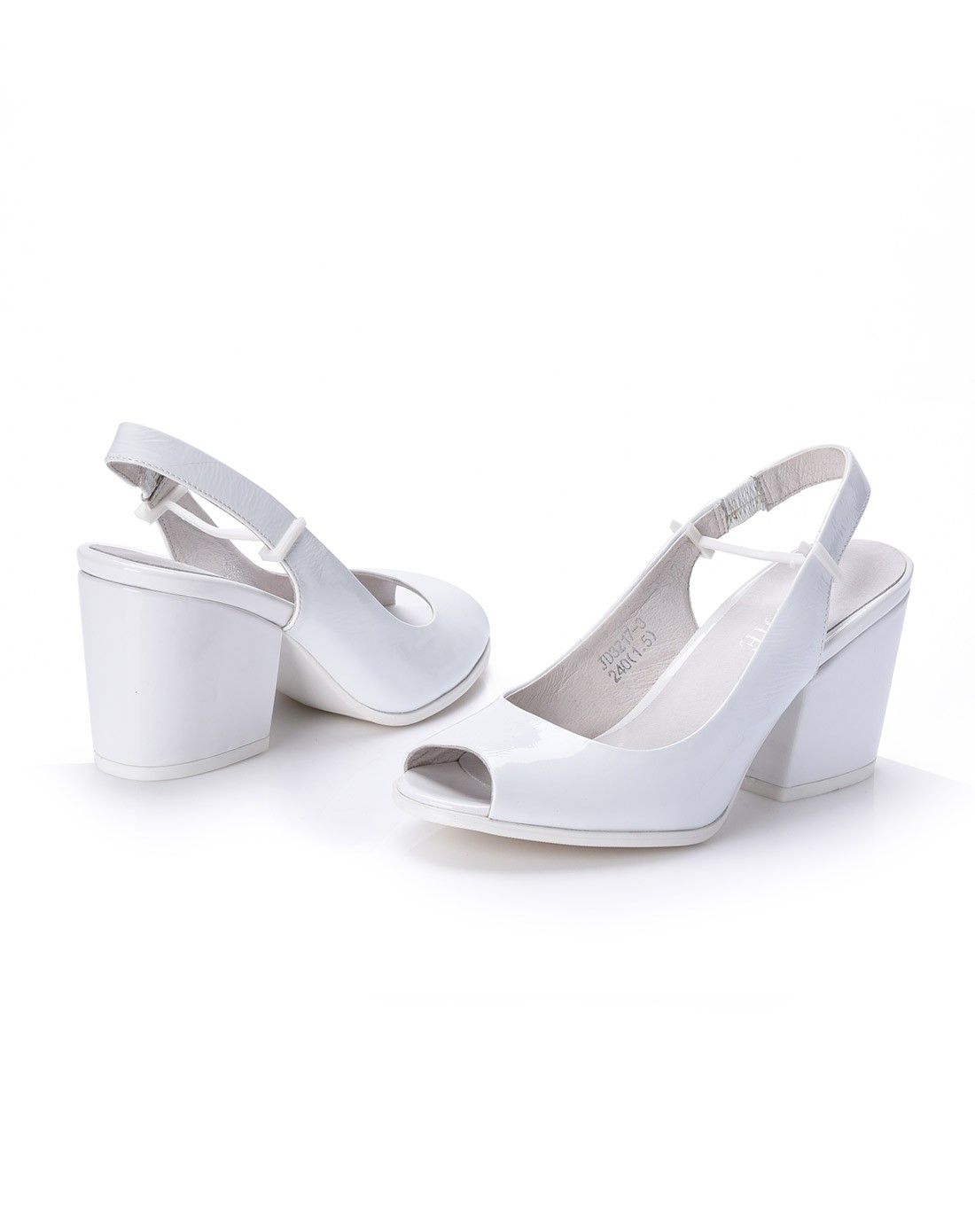 白色真皮高跟鱼嘴凉鞋