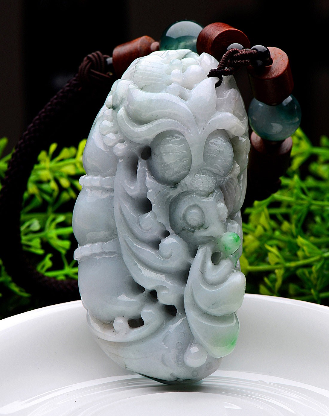 a货翡翠糯种浅绿金玉满堂手把件