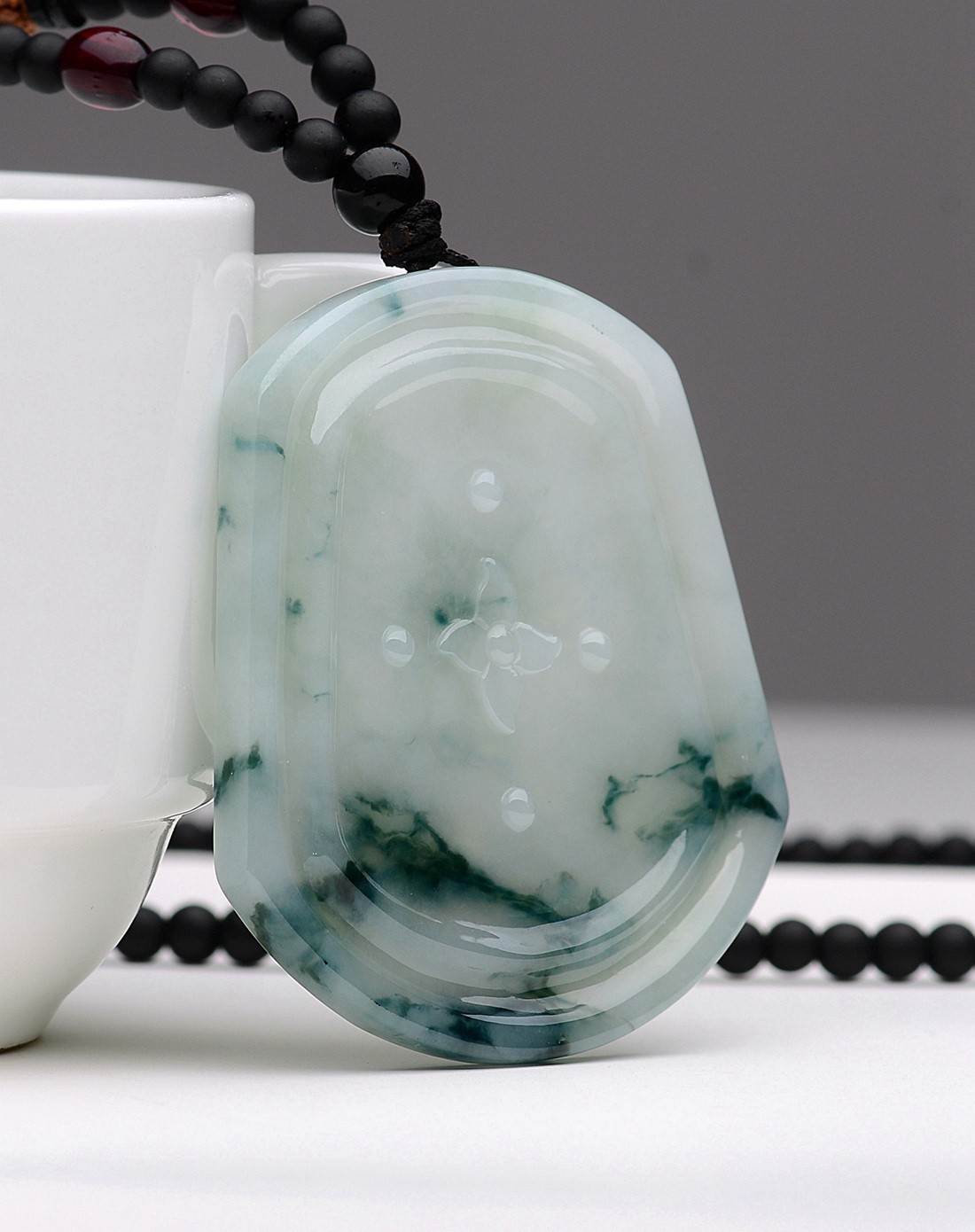 冰糯种飘花莲花观音天然a货翡翠吊坠