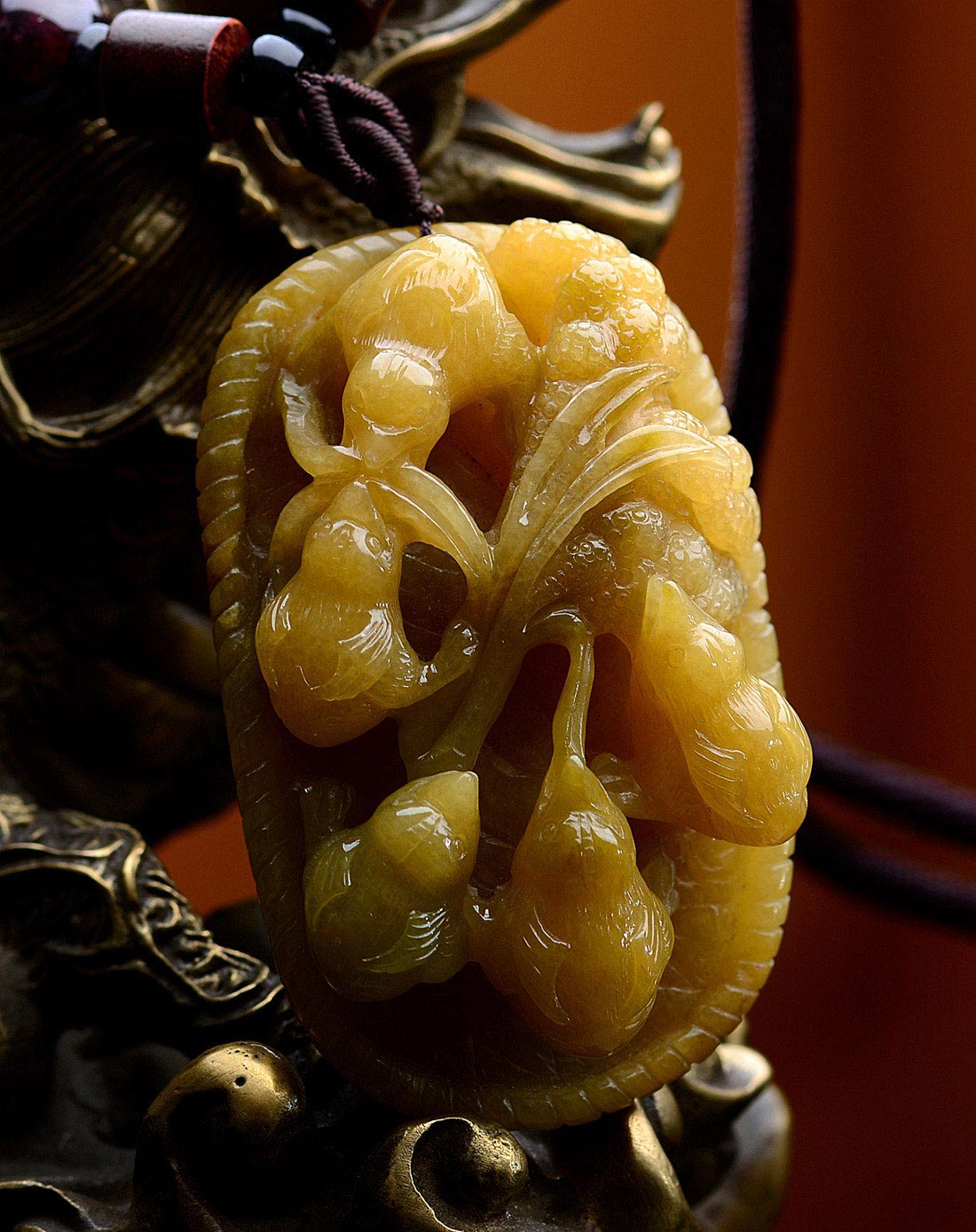 瑞丽工精雕冰糯种黄翡满色无烧五子登科天然a货翡翠吊坠