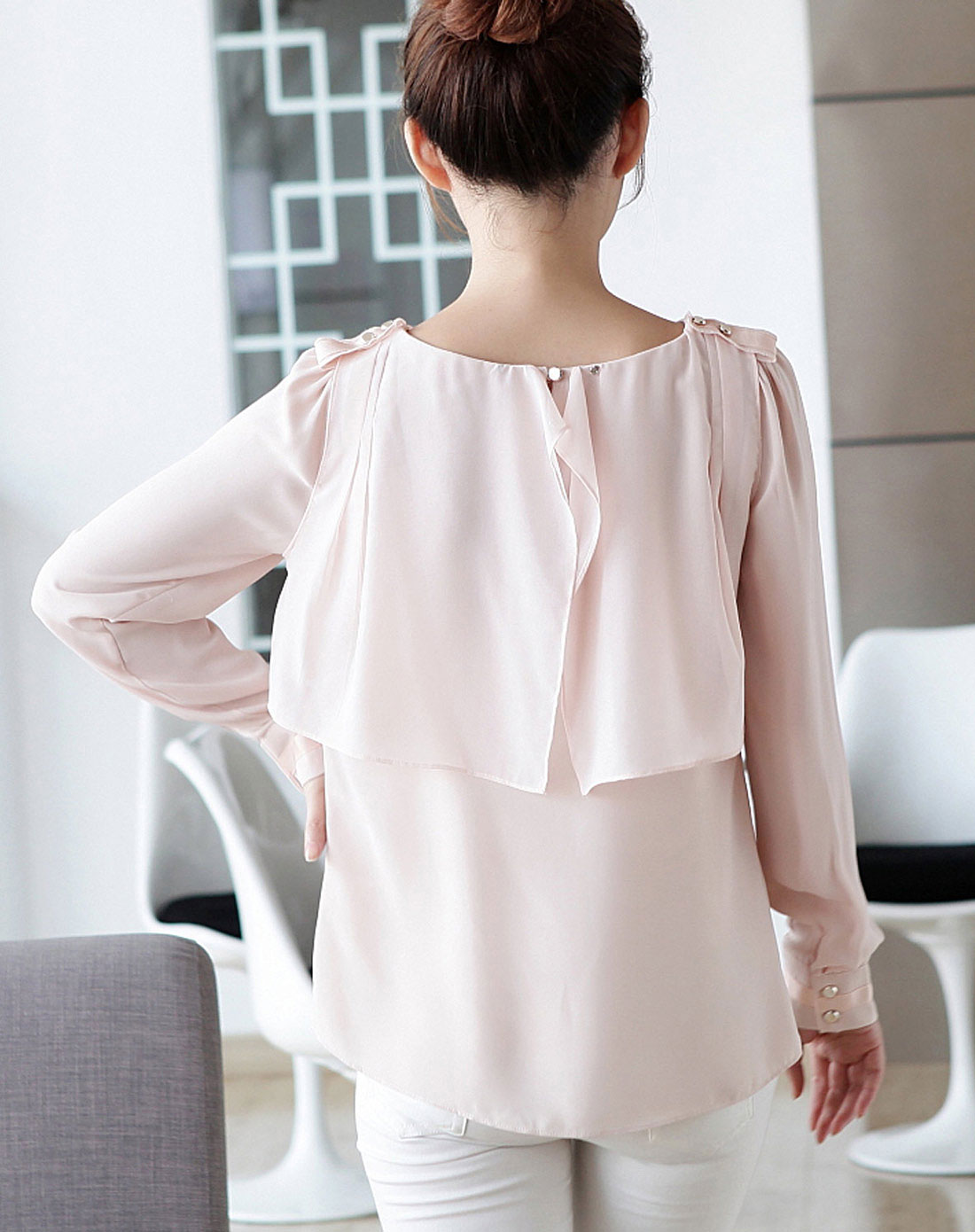 韩都衣舍浅粉色百搭长袖衬衫dn2115-浅粉色_唯品会