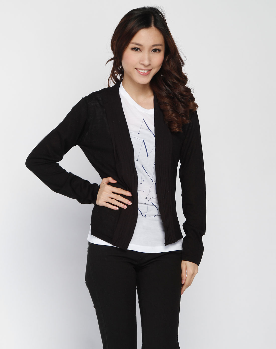 armani aj 女款黑色长袖针织外套
