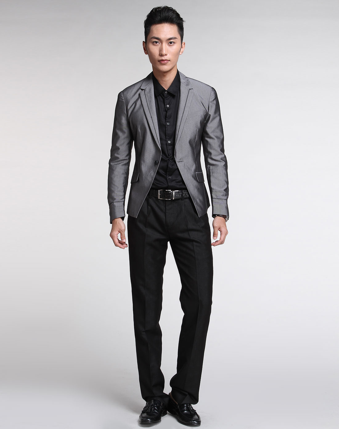 马克华菲mark fairwhale 灰色时尚修身长袖西装外套