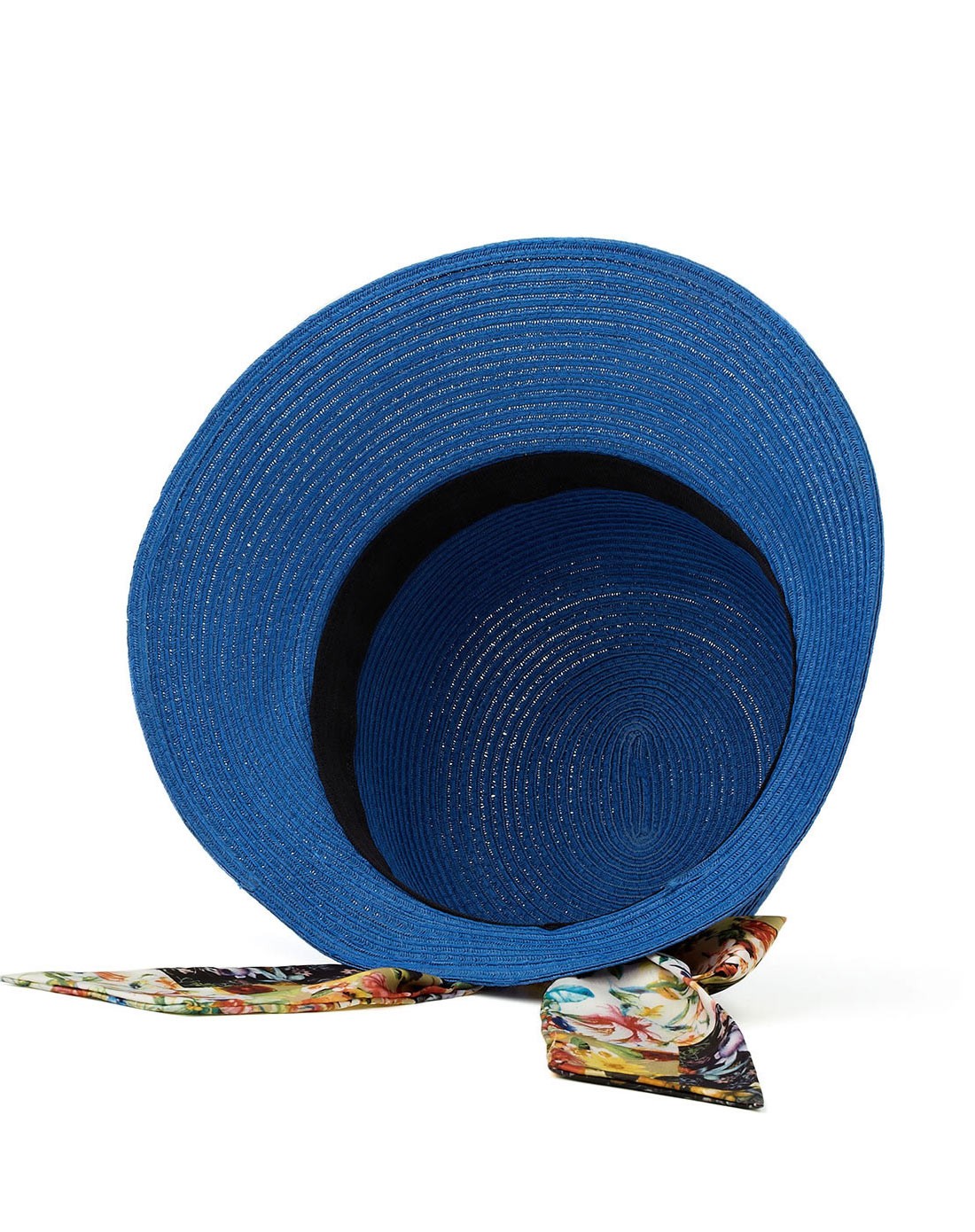 蓝色印花蝴蝶结飘带小草帽