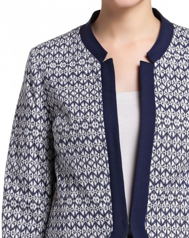landi藏蓝/白色时尚典雅印纹九分袖外套lncs166006_唯品会