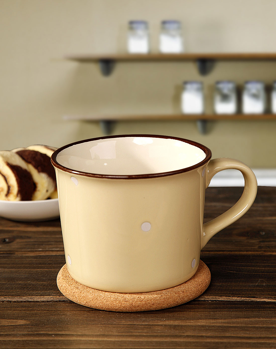 复古奶油白点仿搪瓷杯