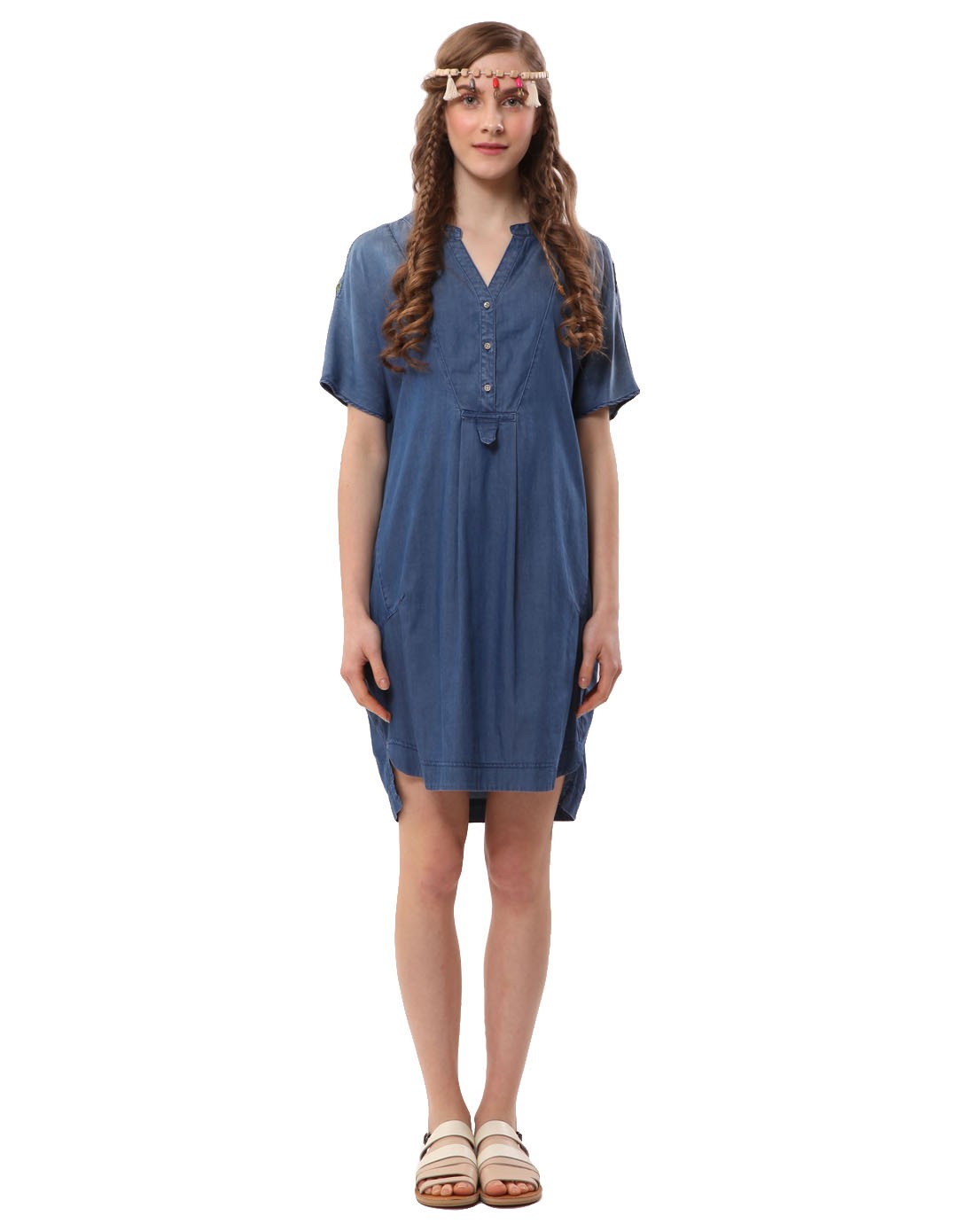 女款蔚蓝o型牛仔连衣裙