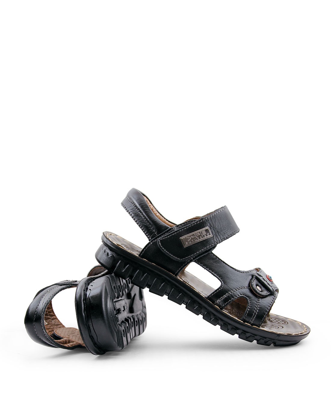 男童黑色舒适休闲防滑耐磨皮凉鞋