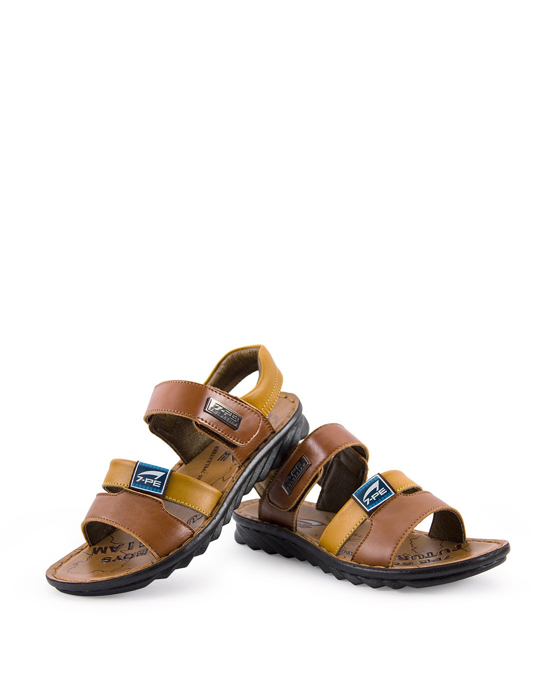 男童卡其色牛皮/pu休闲防滑皮凉鞋