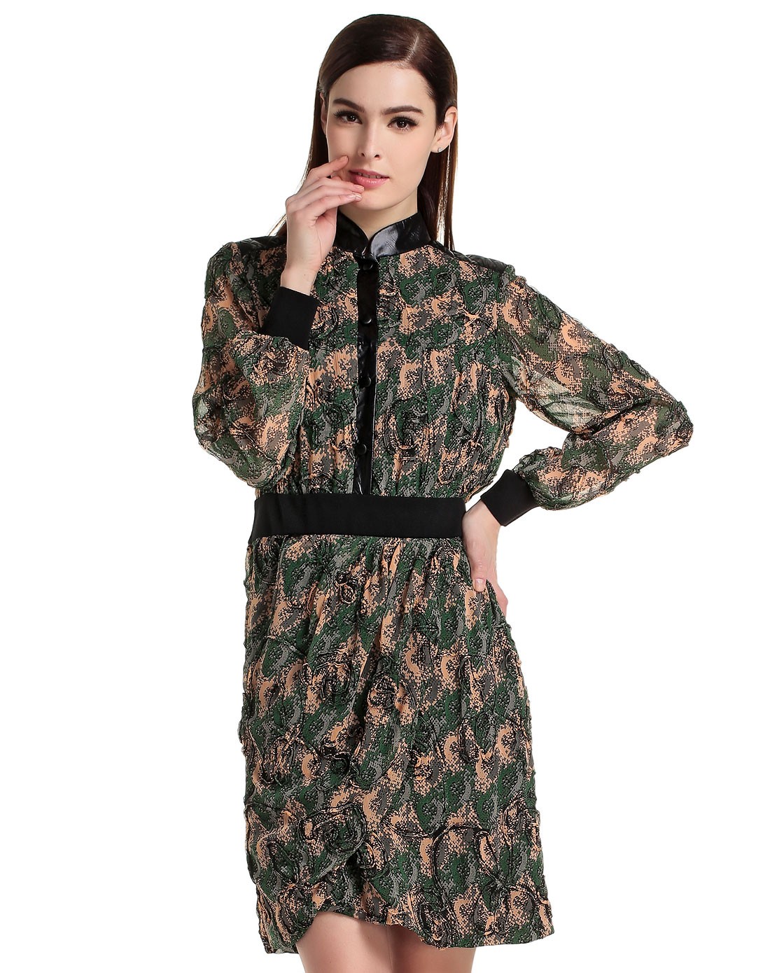 滕氏tengs&萨侬sanong女装混合专场 萨侬sanong绿/粉杏色气质碎花长袖