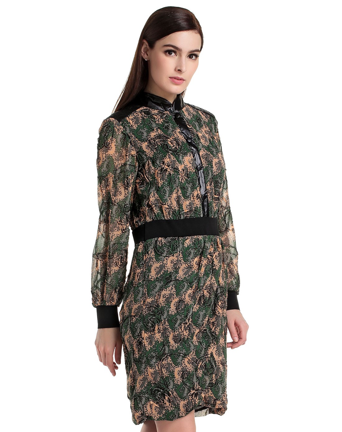 滕氏tengs&萨侬sanong女装混合专场 萨侬sanong绿/粉杏色气质碎花长袖