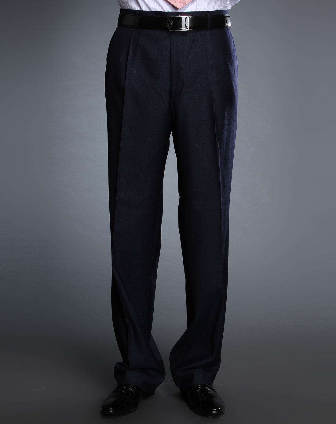 藏青色简约长西裤