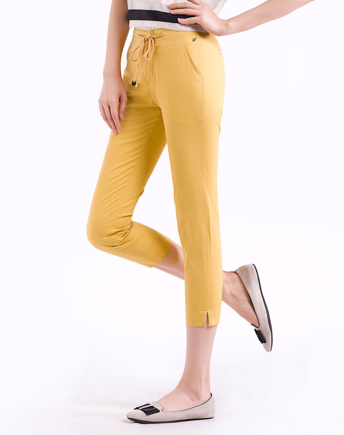 索菲丝尔裤子专场亮黄糖果色极致简约舒适八分小脚裤xl52131ha_唯品会