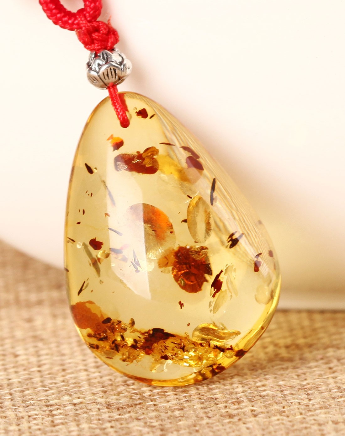 天然琥珀水滴形花珀吊坠