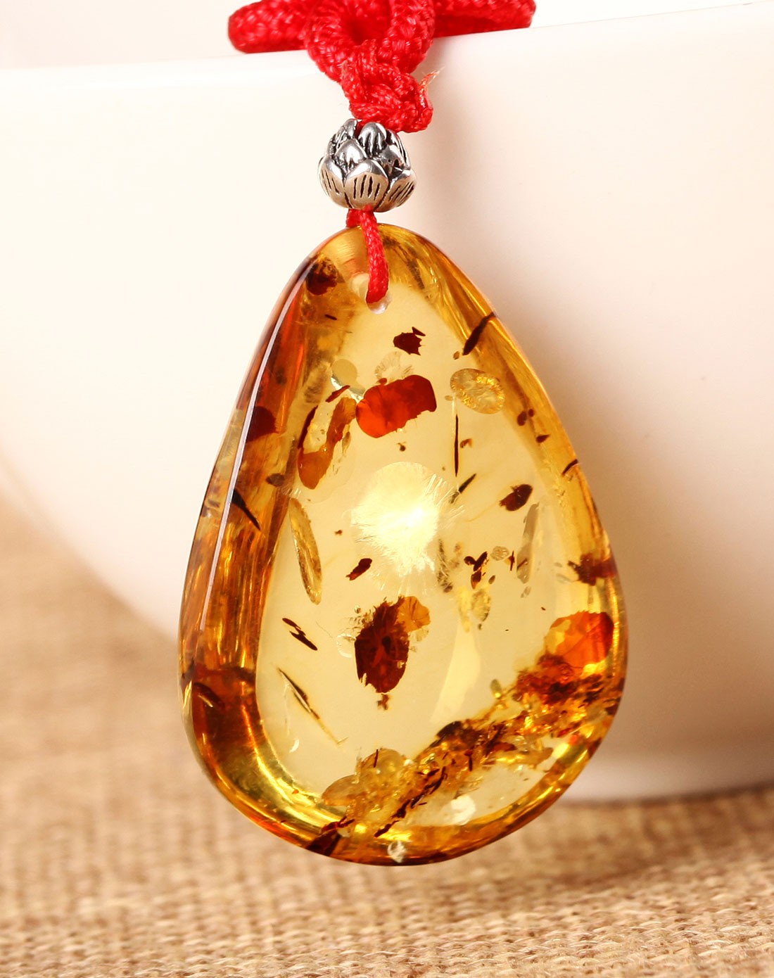 天然琥珀水滴形花珀吊坠