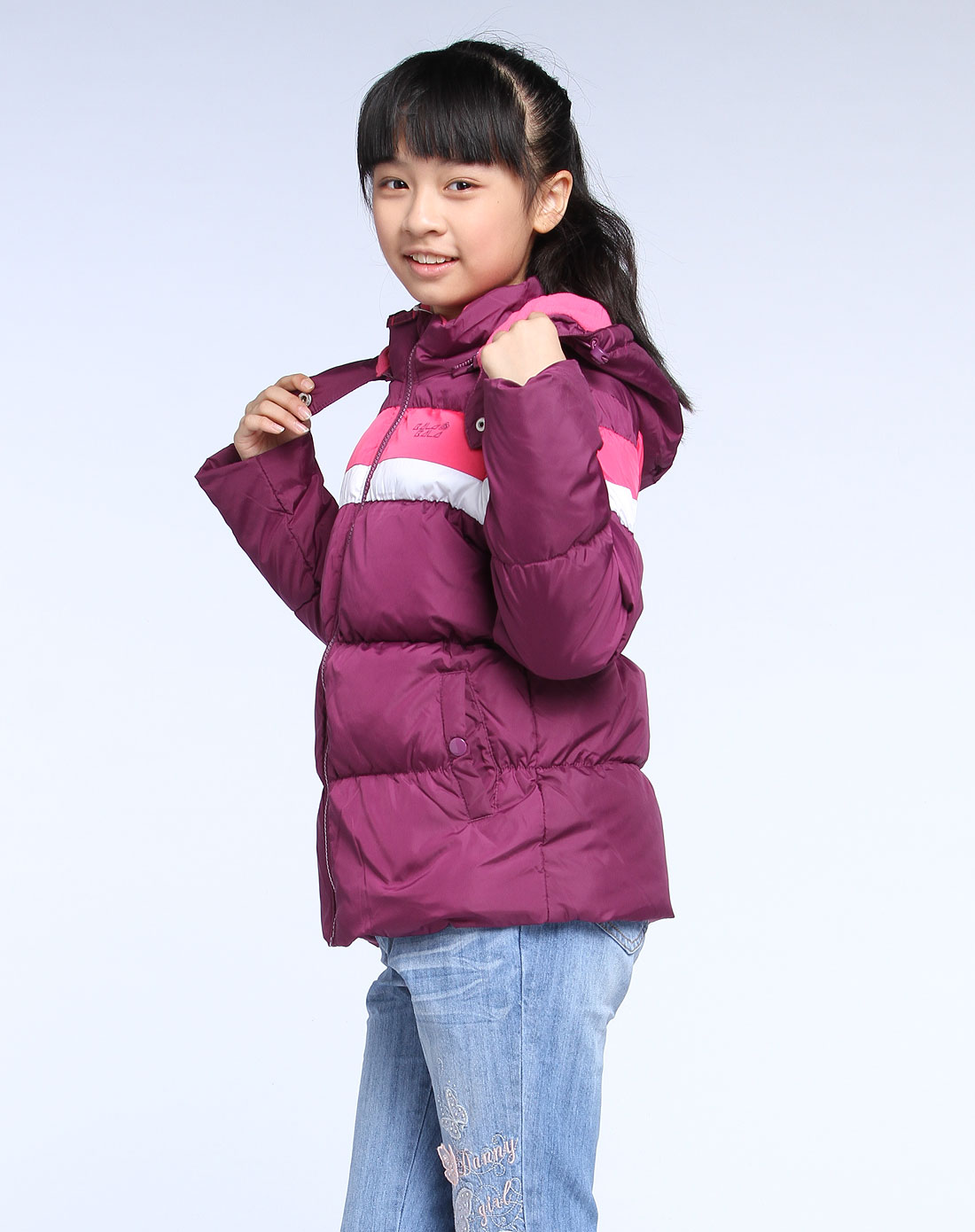 巴拉巴拉balabala女童专场-紫红色带帽拉链长袖羽绒服