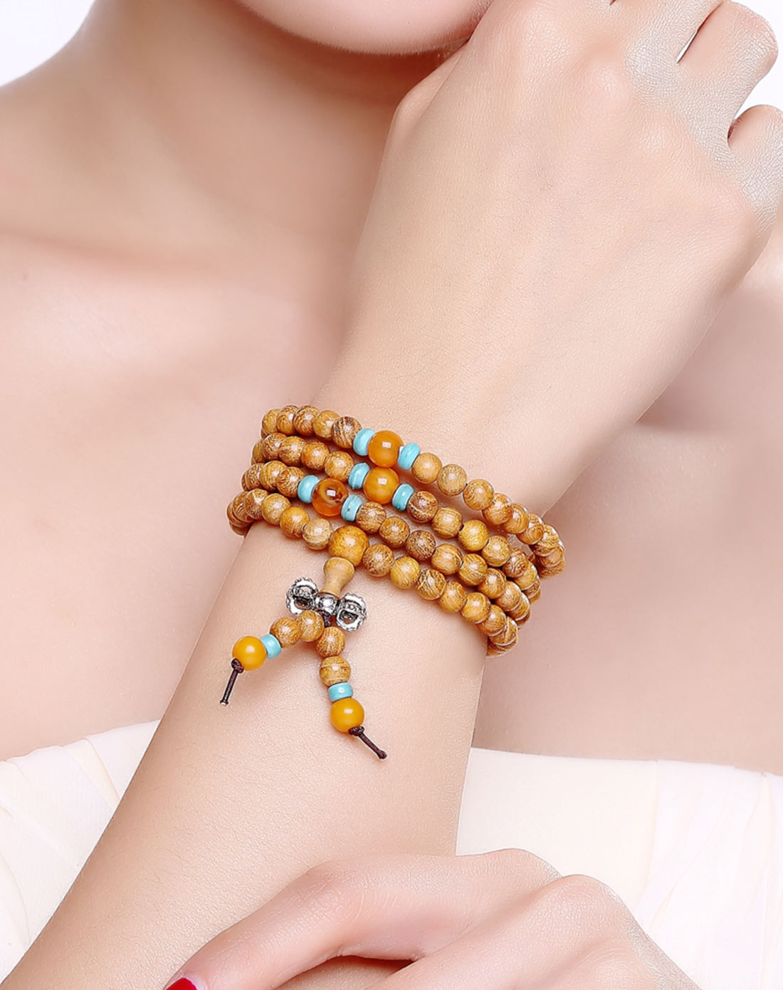 黄金檀木108颗隔珠手链