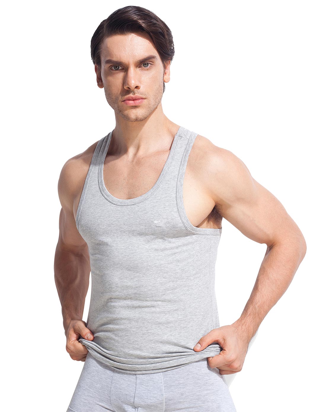 七匹狼septwolves男士内衣专场浅麻灰男士多彩棉氨健美背心987071013