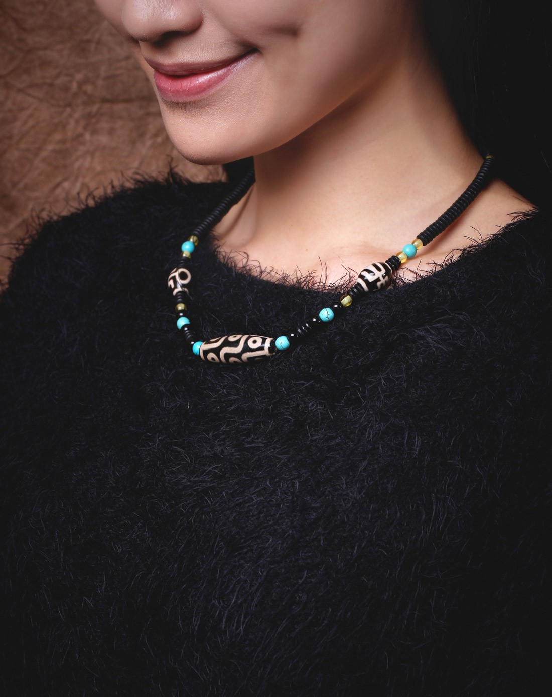 丹库塔原矿天然灵性九眼天珠项链(带证书)