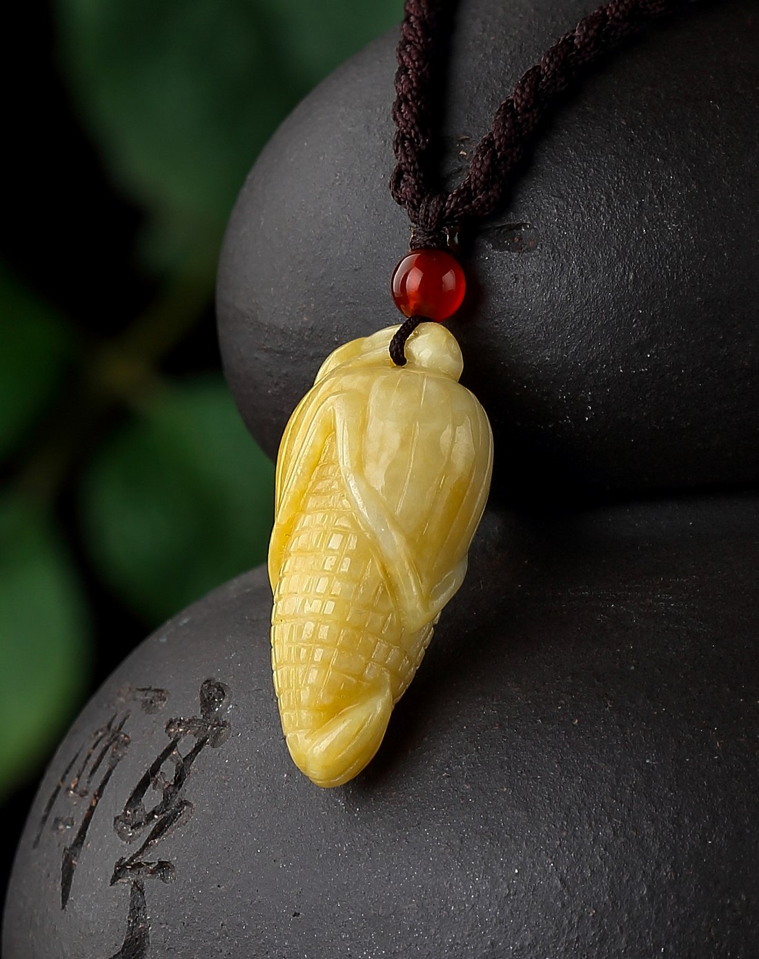 豆种满黄色黄翡立体玉米多子多福天然a货翡翠吊坠(附权威鉴定证书)