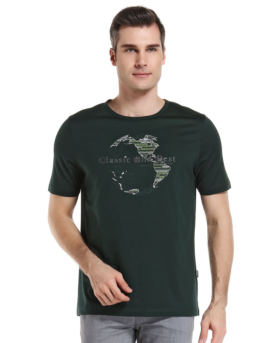 墨绿色简洁烫印短袖t恤