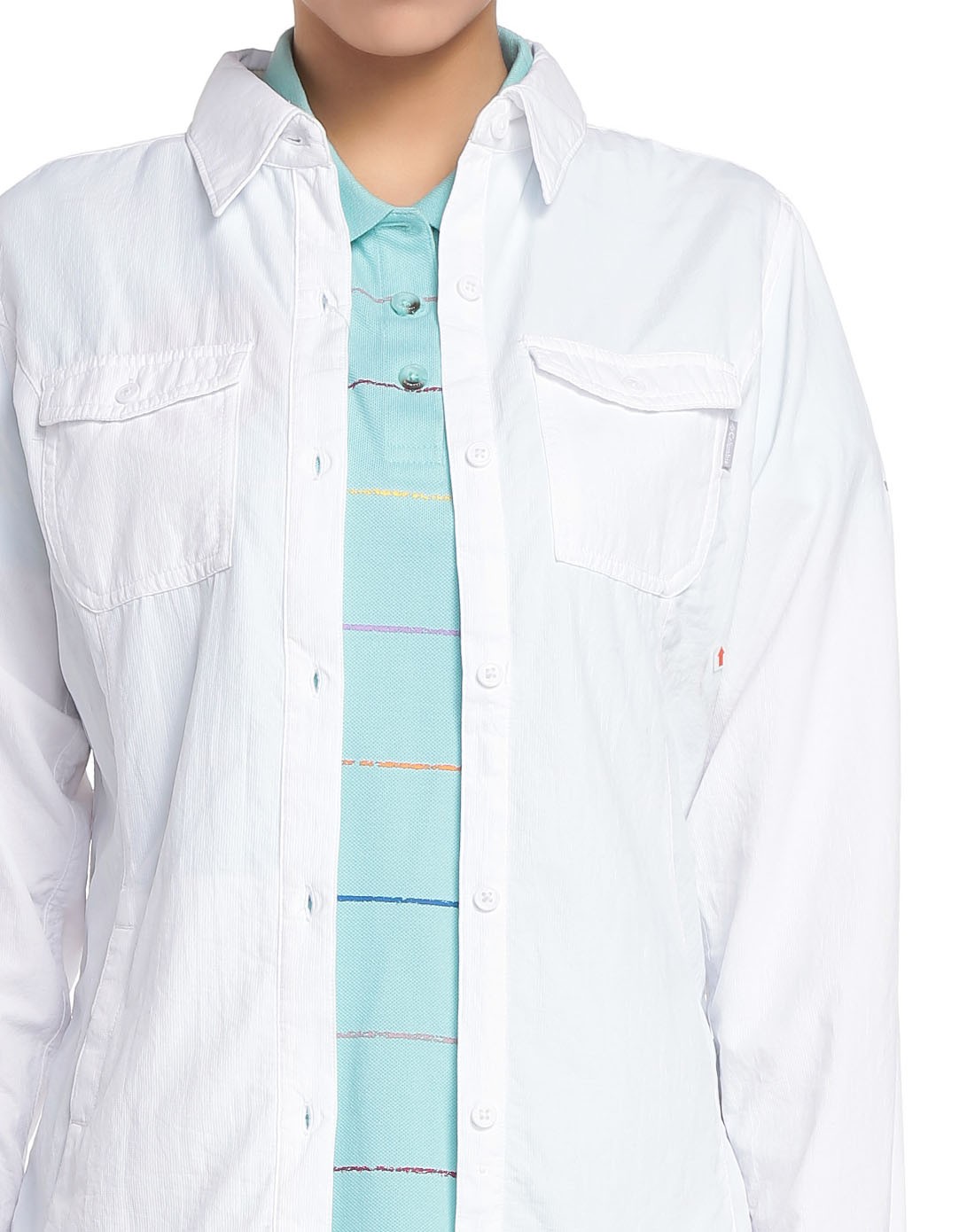 超薄透湿 女款白色长袖衬衫 防晒可挽袖