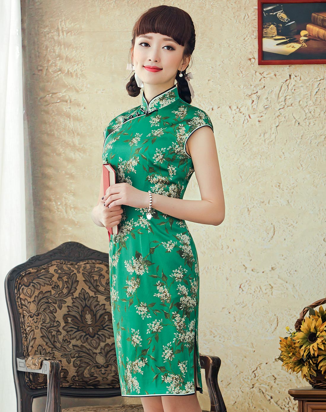 逸红颜e-beauty夏花 无袖旗袍裙51sp15s0ce_唯品会