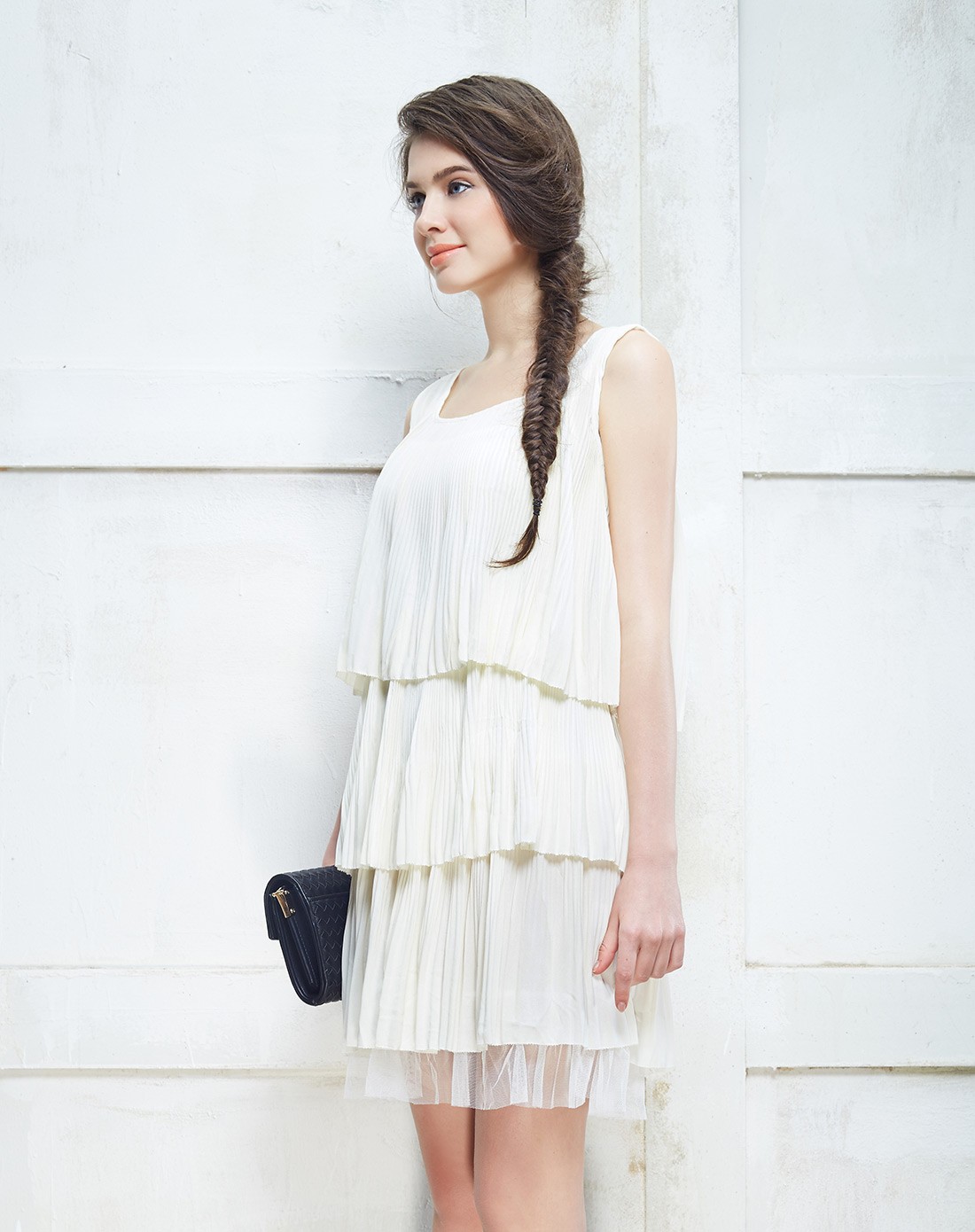 (特惠)本白风琴绉塔裙