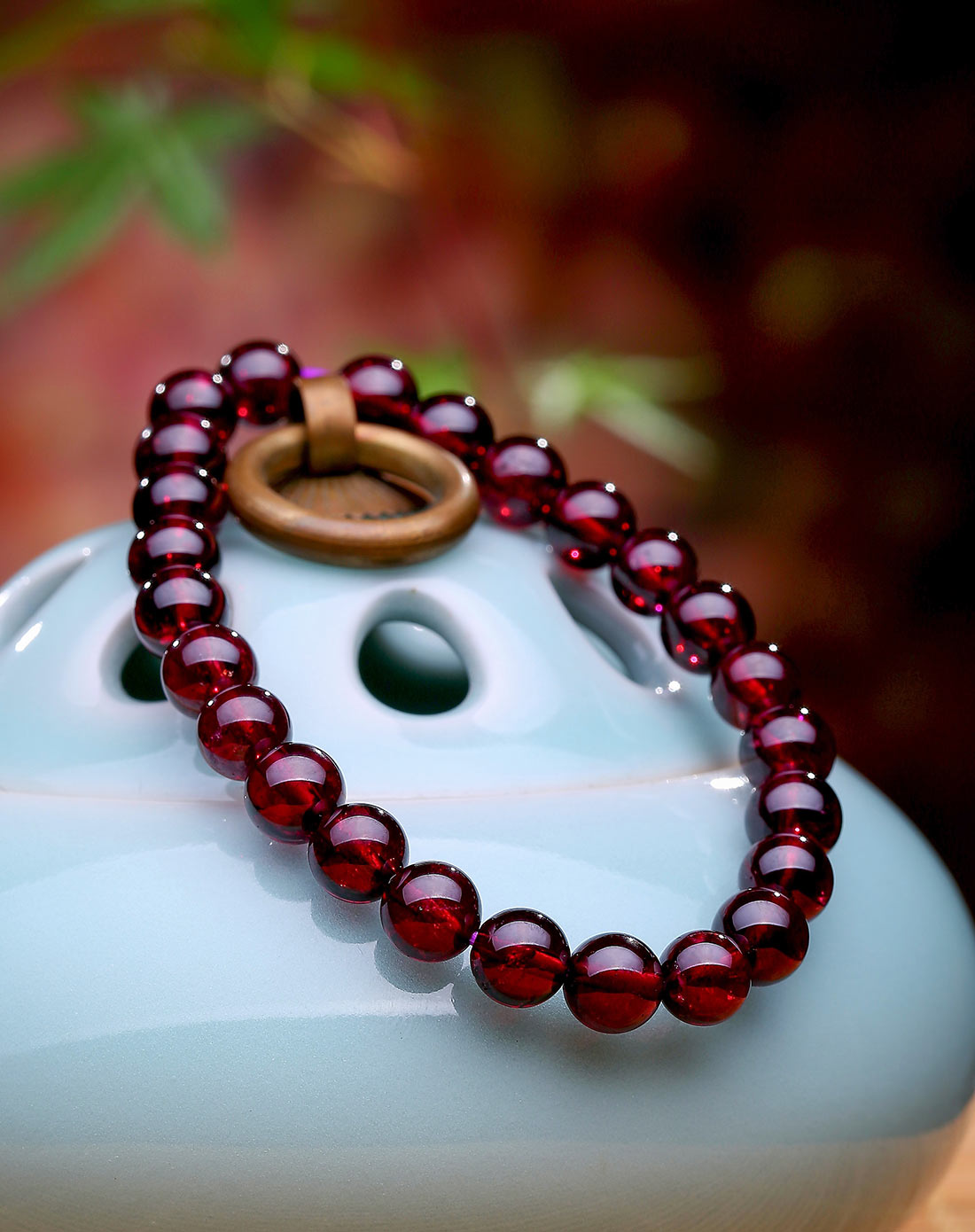 天然酒红石榴石手链7mm 顾盼生姿