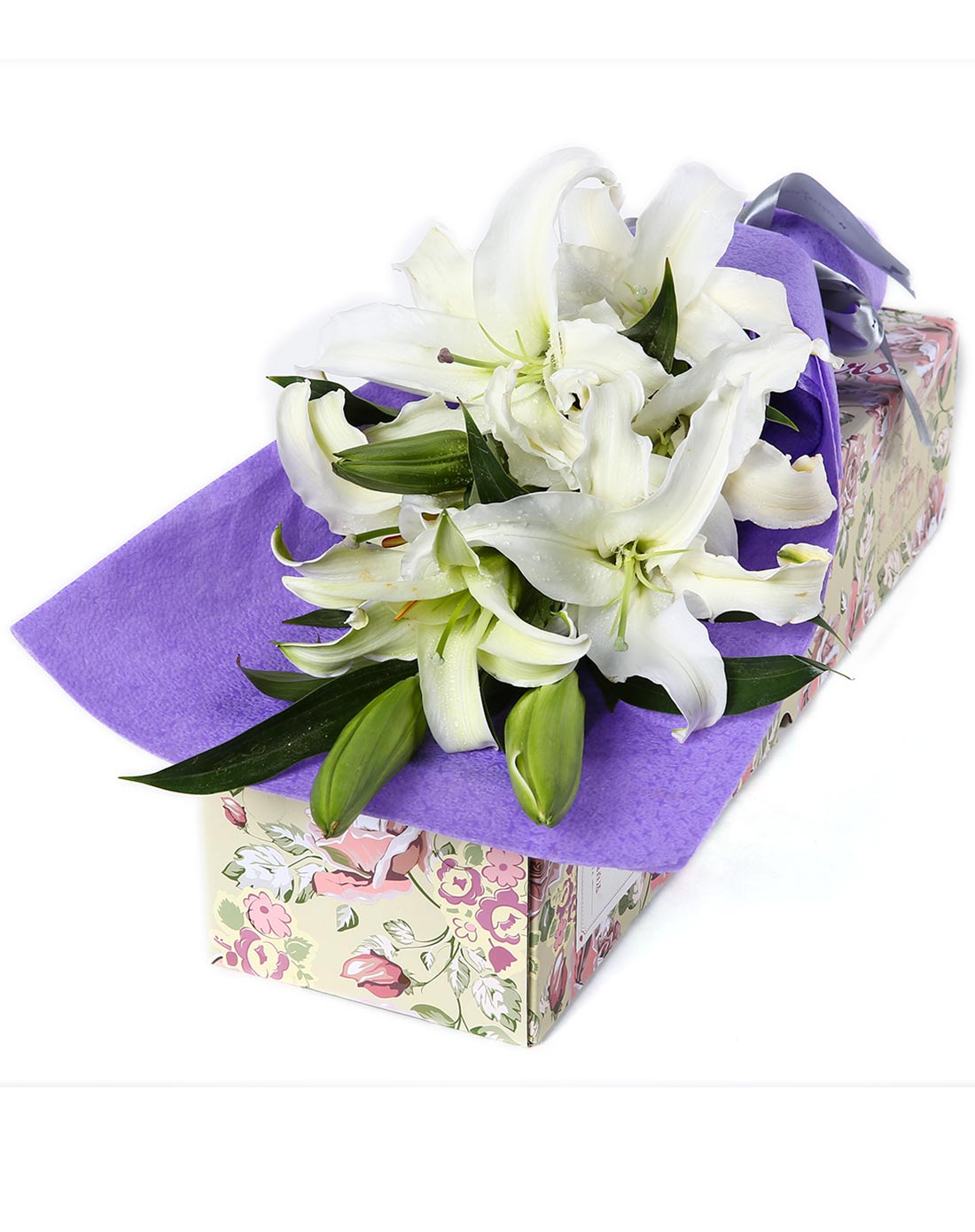 3枝白色香水百合鲜花礼盒