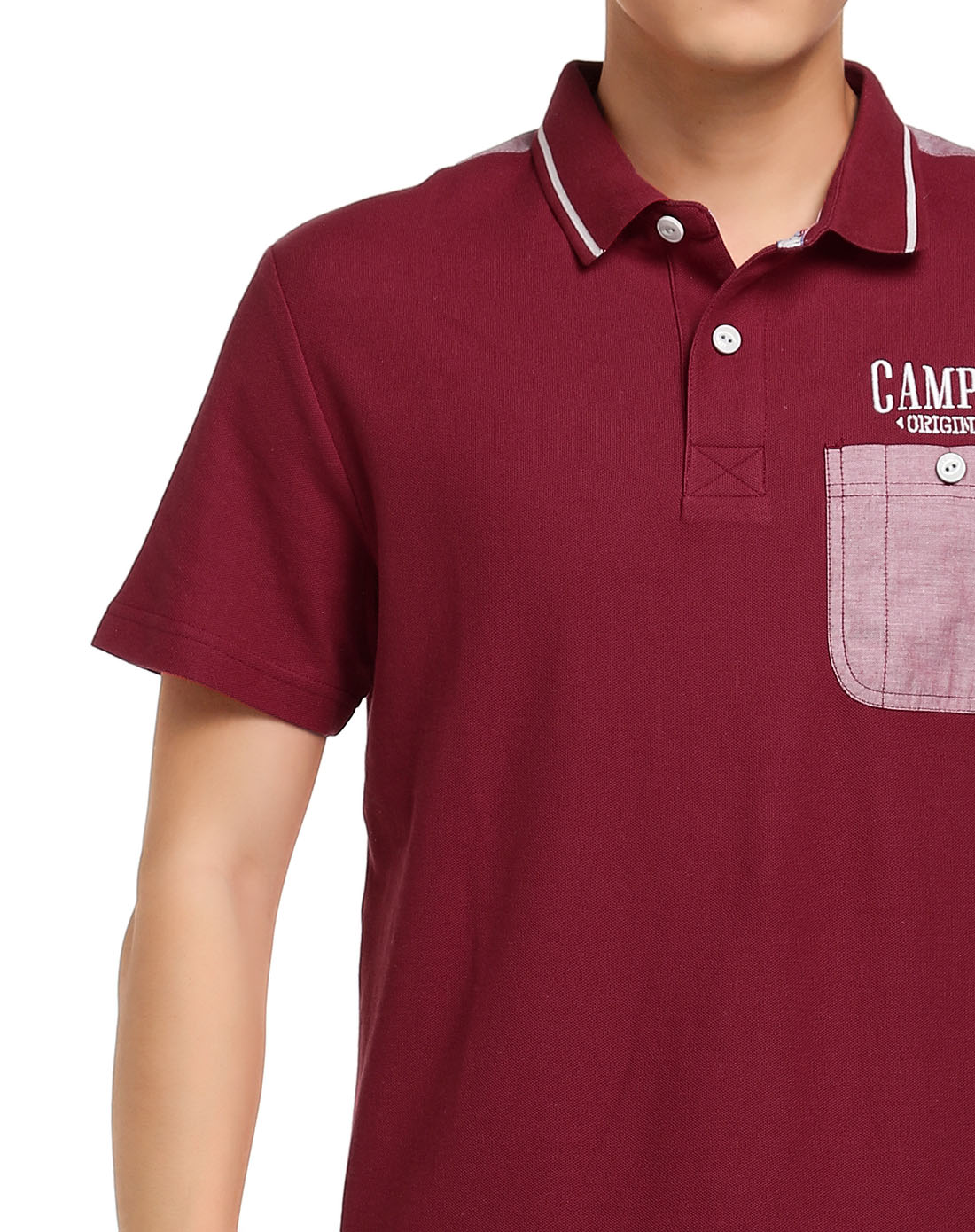 男款枣红色舒适翻领短袖t恤 时尚潮流