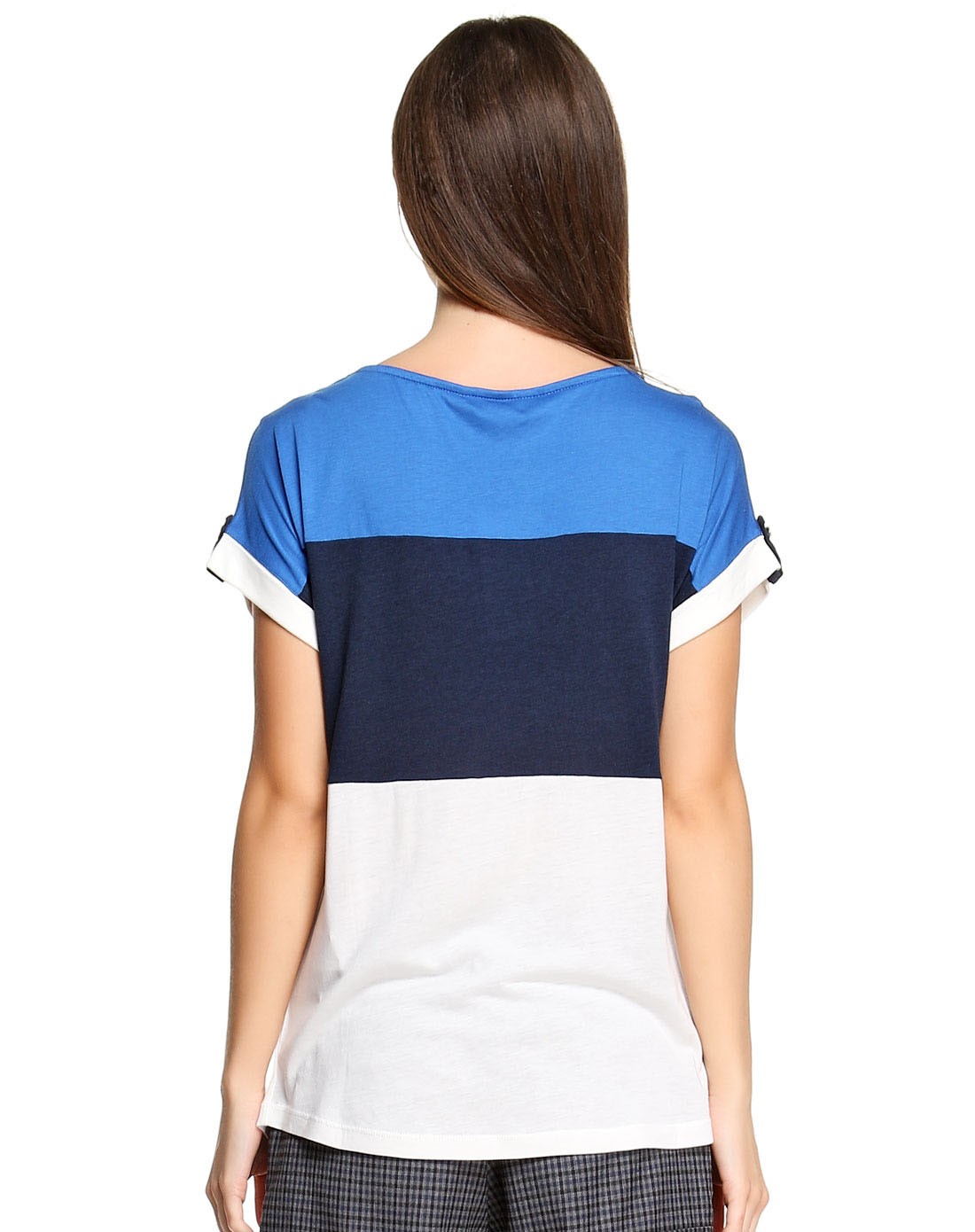 白/藏蓝色圆领套头短袖t恤