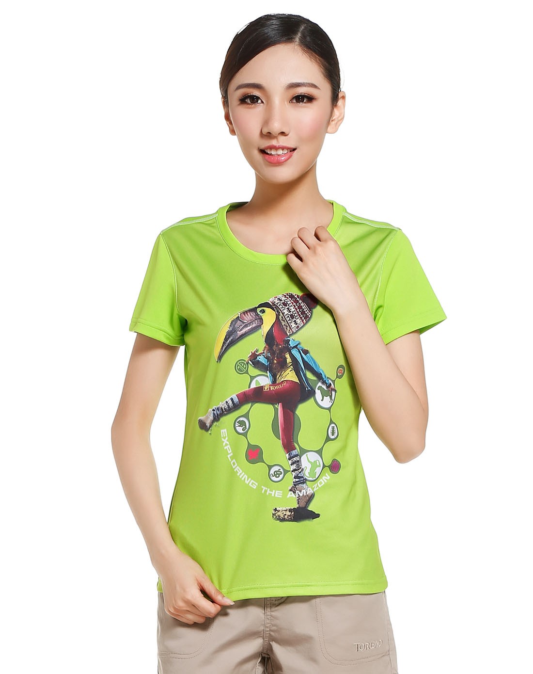 透气快干 女款荧绿色短袖t恤 活力印图