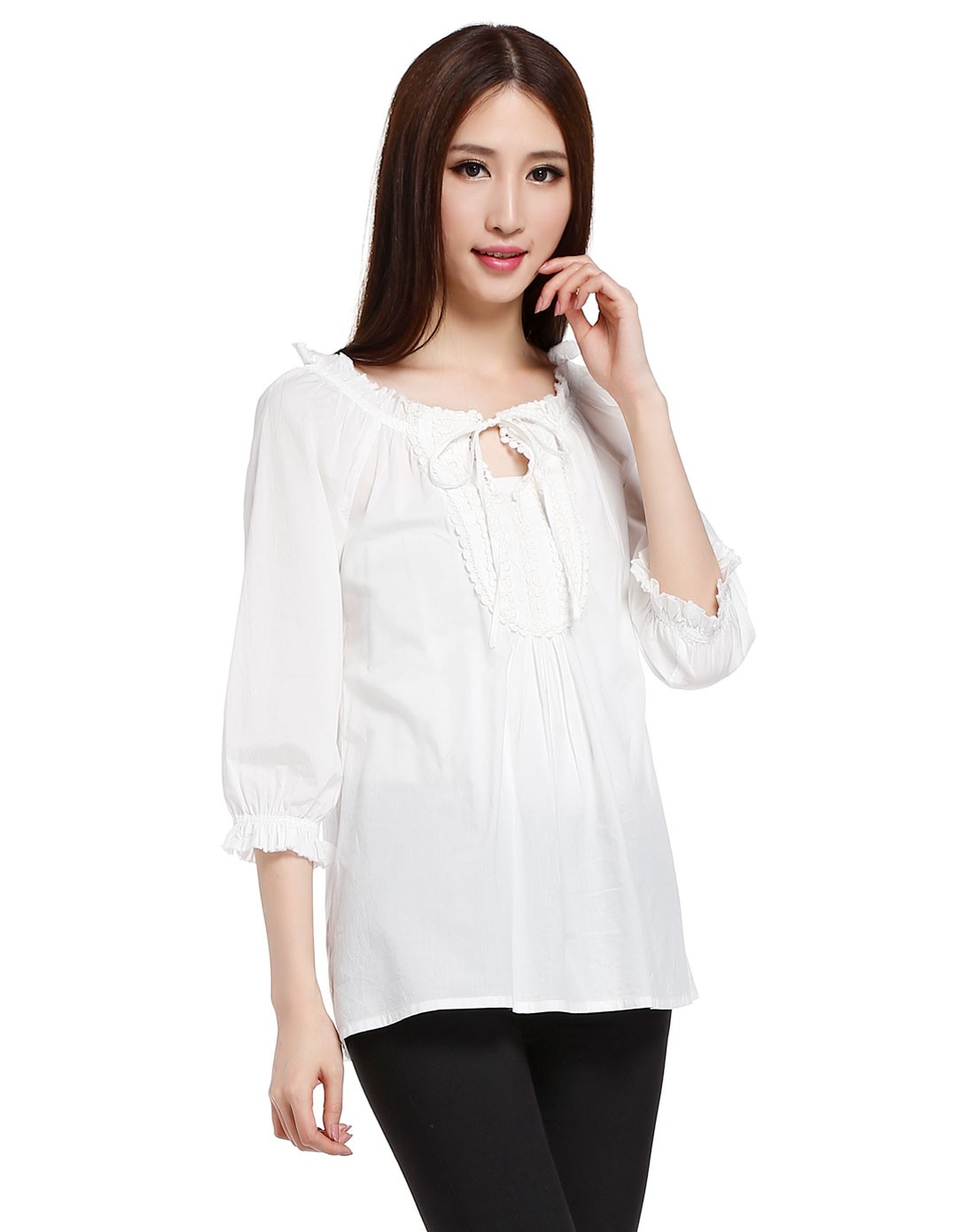 女款白色气质斯文七分袖上衣
