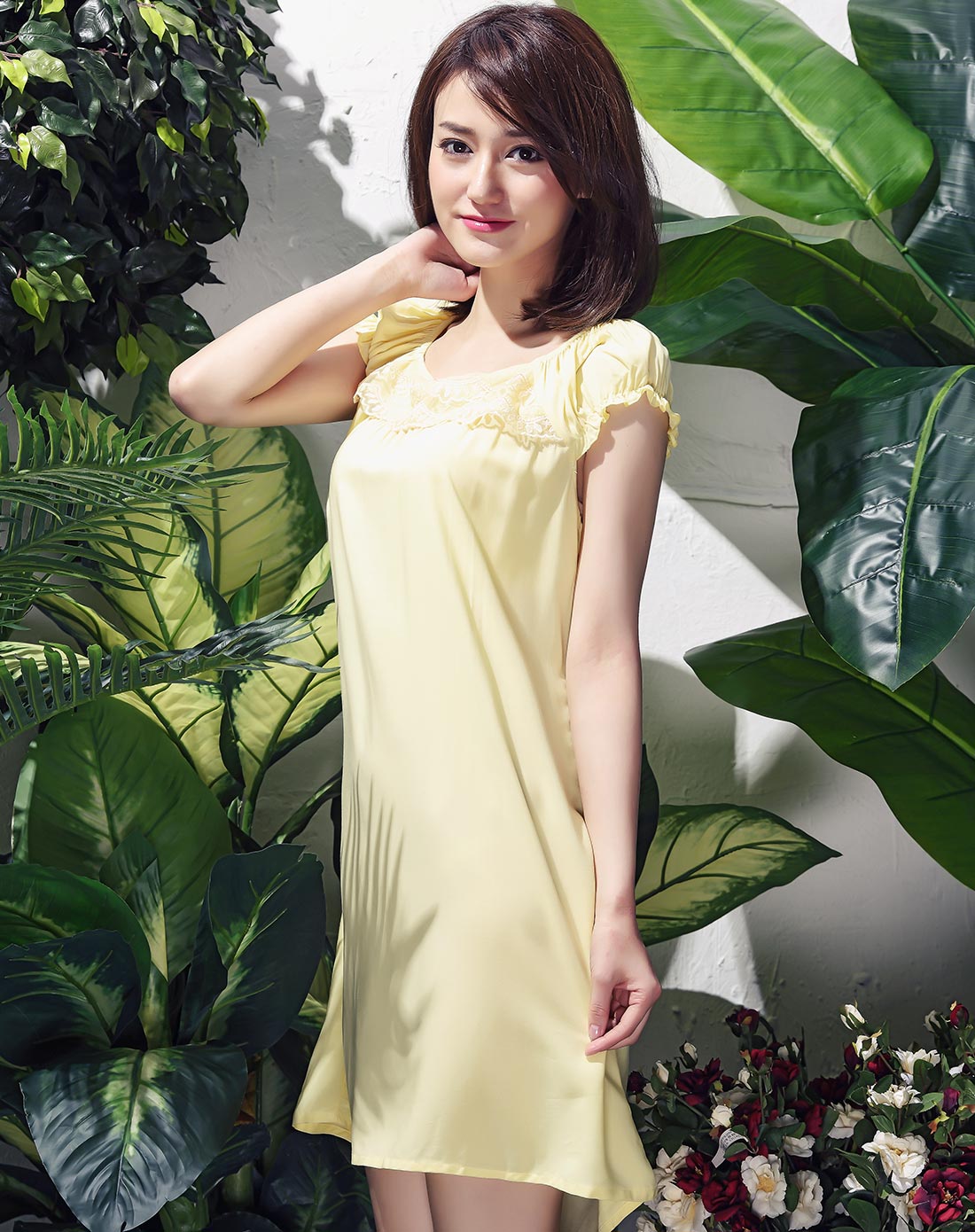 mmuses缪诗内衣专场夏日风情柔嫩黄精致棉绸蕾丝舒适透气薄款家居睡裙