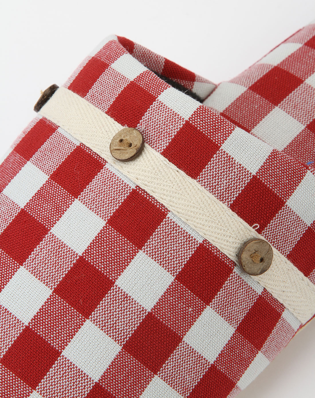 红白色格纹韩式红色格子拖鞋