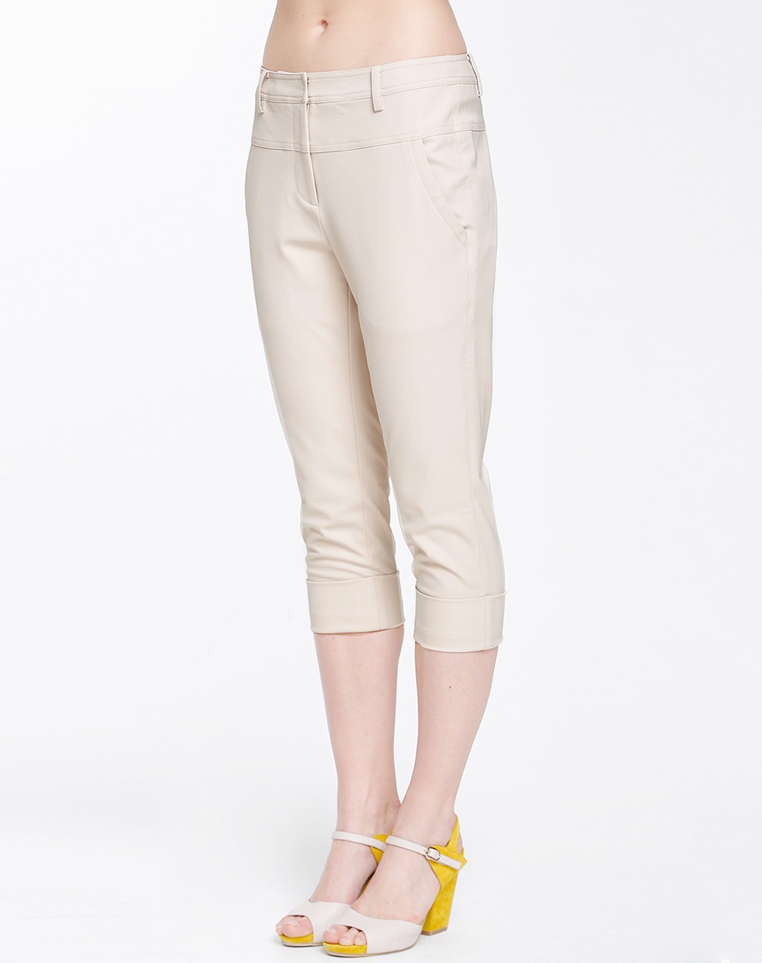 歌力思ellassay歌力思 白色素雅百搭简约七分裤w142k570005_唯品会