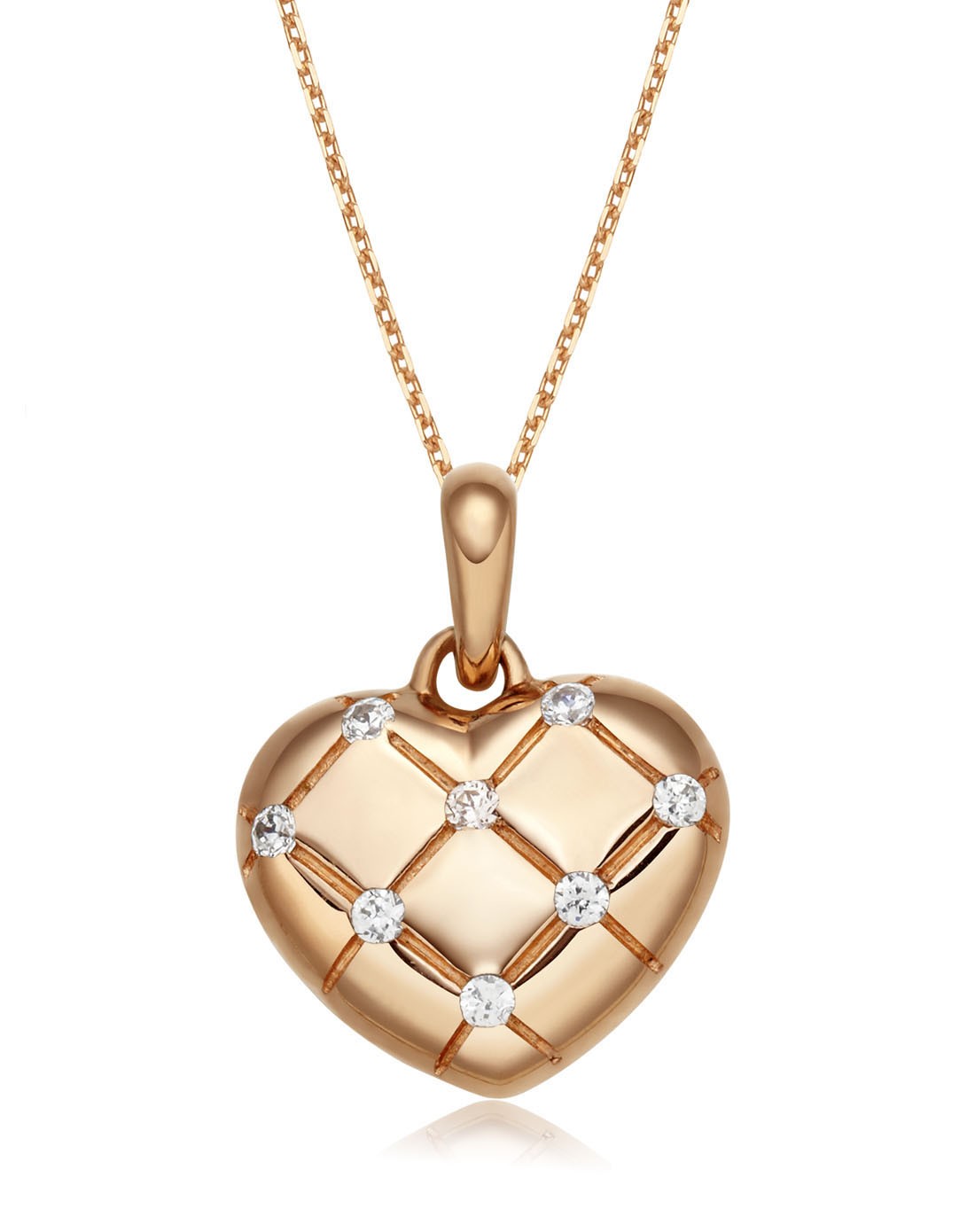 925银电镀玫瑰金&菱格心形吊坠