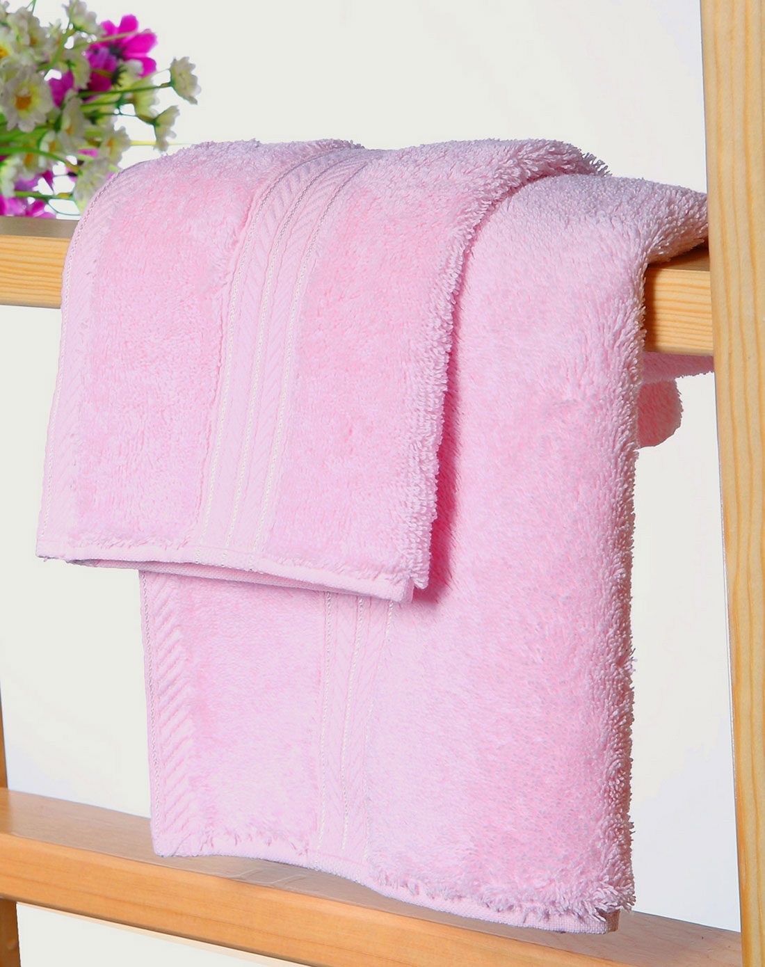 粉色精梳美棉缎档加大加厚毛巾套装