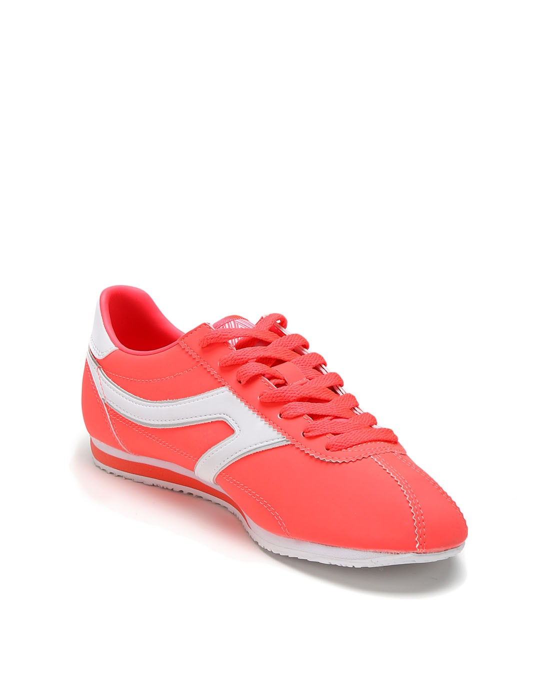 安踏anta潮流女性运动专场耐磨轻便 女款荧光红配白色休闲鞋 运动活力