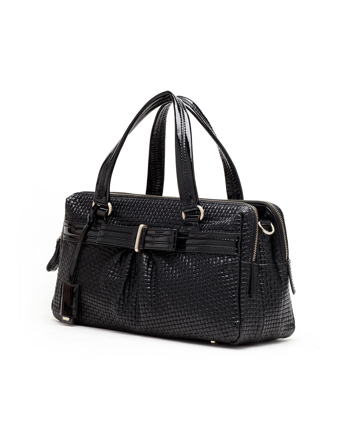女款黑色意大利进口编织皮手拎包