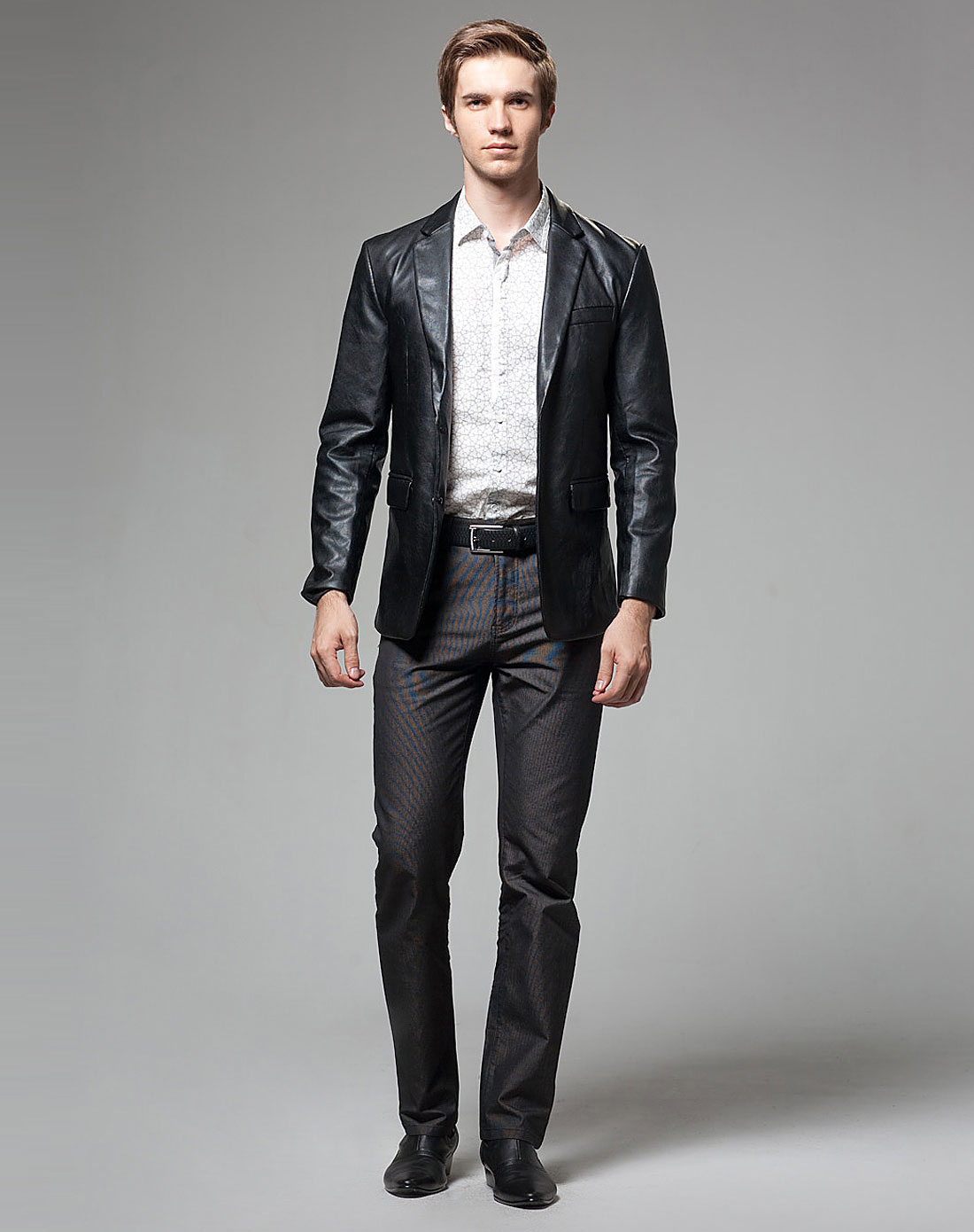 太子龙tedelon男装专场-黑色暗纹休闲长袖外套