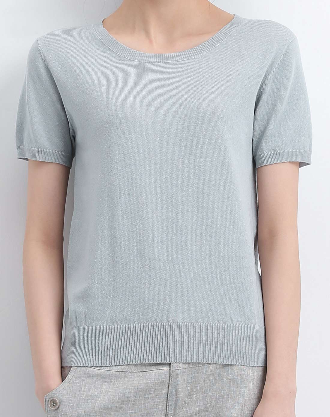女式豆绿灰短袖t恤