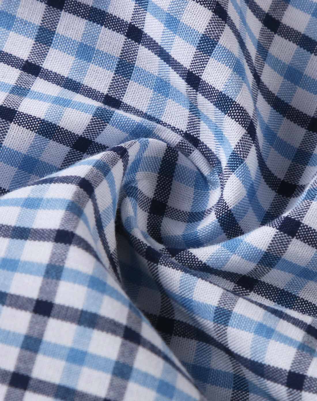 男款浅水蓝修身格仔短袖衬衫