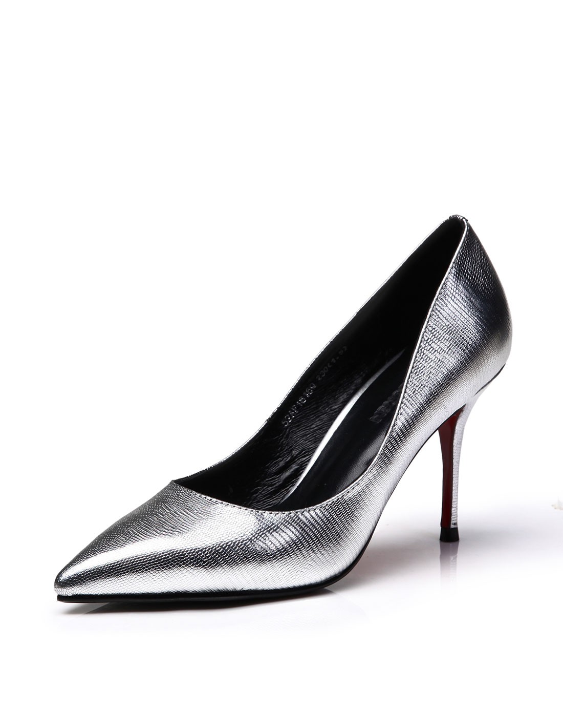 2015春新款蜥蜴纹牛皮银色细高跟单鞋