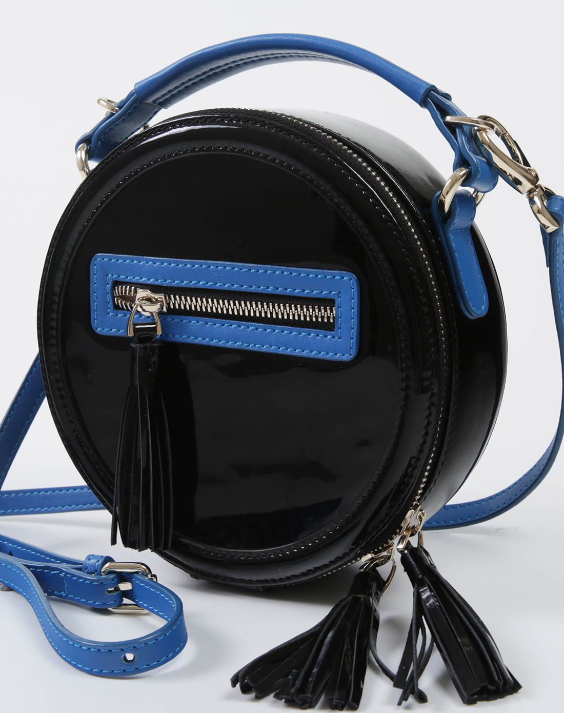 商场同款黑色小复古撞色圆形包